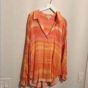 Cloth & Stone Orange Striped Button Down Shirt